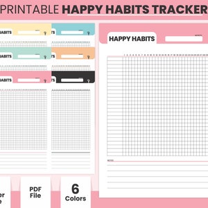 Lista de verificación de seguimiento de hábitos felices diarios imprimibles, PDF para tomar notas, hoja mensual de tareas de diario de happy life, A4 y tamaño de carta
