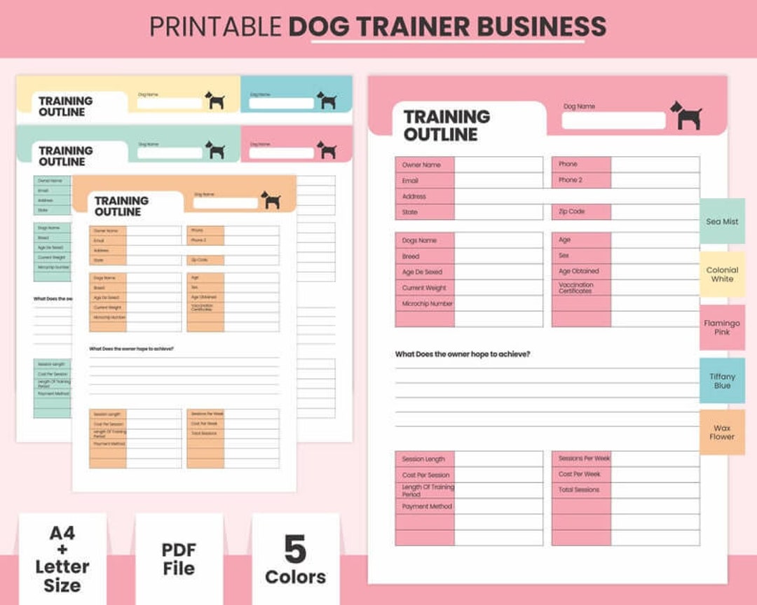 Printable Dog Training Outline Digital PDF Sheet Template Ready to ...