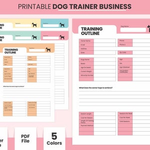 Afdrukbare Hond Training Outline Digitale PDF Sheet Template Klaar om huisdieren af te drukken Business Contract Pagina Pet Sitter Contact Informatie Tracker