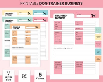 Printable Dog Training Outline Digital PDF Sheet Template Ready to Print Pets Business Contract Page Pet Sitter Contact Information Tracker