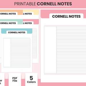 Wydrukowane notatki do nauki dla studentów Cornell, notatki w liniach w formacie PDF, papier do robienia notatek w formacie A4 i Letter, zeszyt Cornell, notatki z wykładów Cornell, robienie notatek