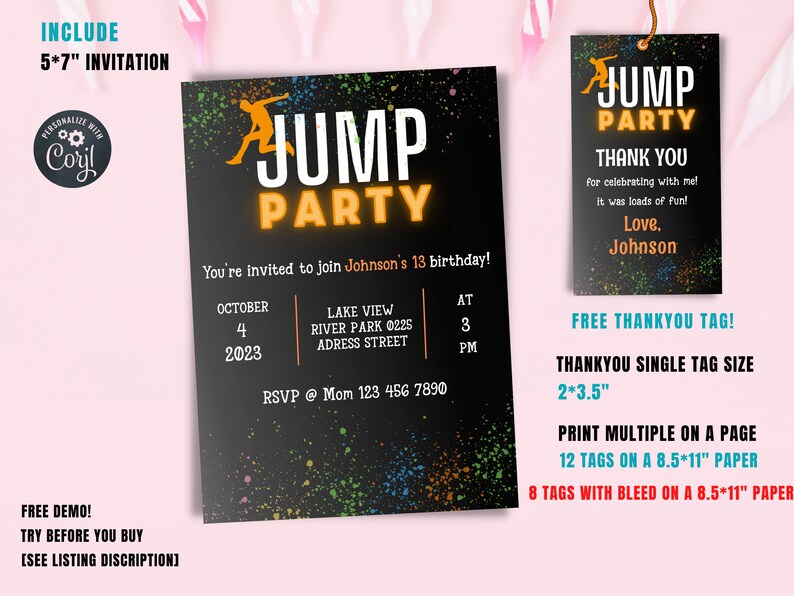 thumbnail image 2 of Boys Trampoline Park Birthday Invitation Editable Template 2 of 11