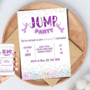 Trampoline Park Birthday Invitation, Trampoline Party, Jump Birthday Party Invitation, Jumping Party, Boys Printable Instant Editable Invite