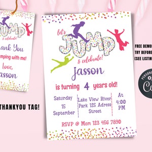 Trampoline Park Birthday Invitation, Trampoline Party, Jump Birthday Party Invitation, Jumping Party, Boys Printable Instant Editable Invite
