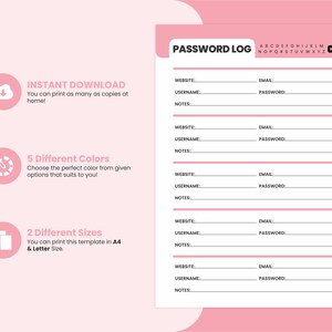 Printable Password Logbook, A4 Password Organizing Sheets, 5 Colors Website Password Journal ...