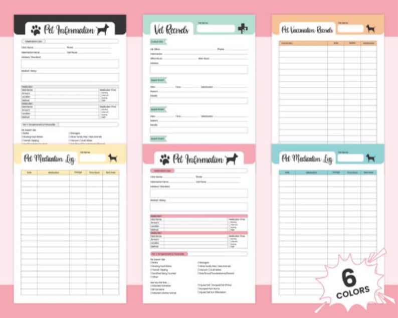 Printable Pet Information Log Puppy Care Templates Pet Vaccination