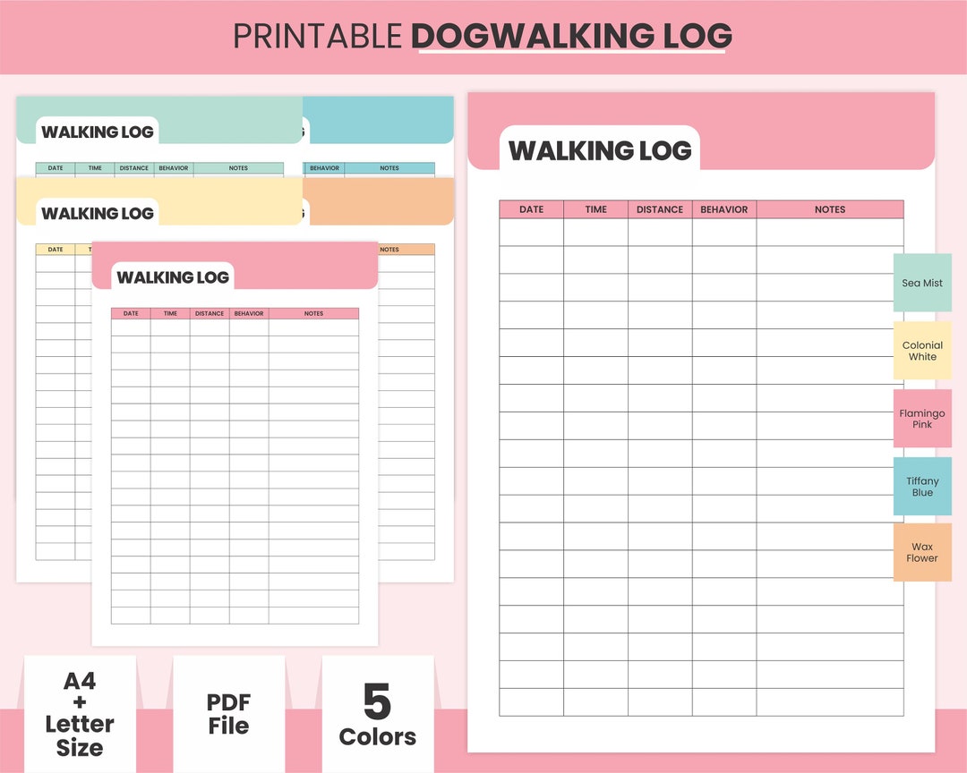 Printable Dog Walking Tracking Sheet PDF Template Digital Dog - Etsy