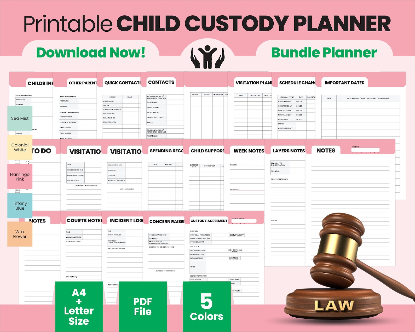 Printable Single Parent Child Custody Planner, Co-parenting Digital Calendar Joint Custody ...