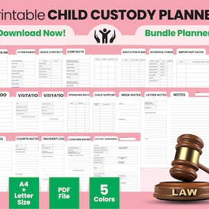 Printable Single Parent Child Custody Planner, Co-Parenting Digital Calendar Joint Custody Divorce Preparation Journal Visitation Binder