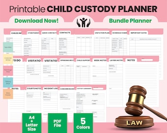 Planejador de custódia de filho único para impressão, calendário digital de co-parentalidade, custódia conjunta, preparação de divórcio, diário de visitação