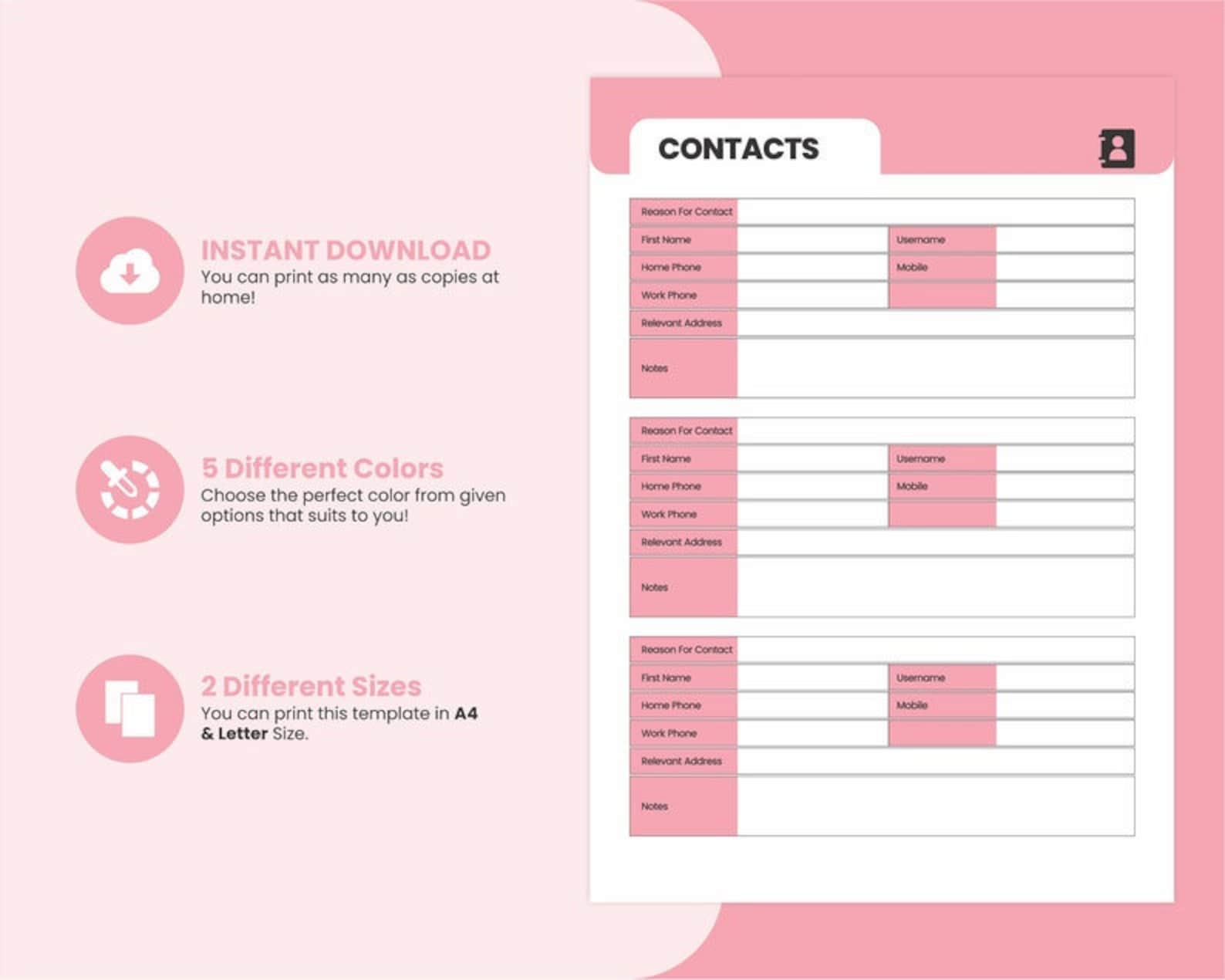 Printable Contact List Template PDF Address Book A4 and Letter Size ...