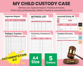 Kit de documentação para pais solteiros, para impressão, planejador de caso de custódia de criança, preparação para divórcio conjunto, diário de visitação