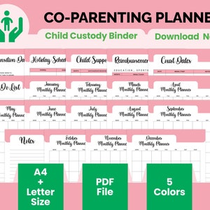 Printable Co-Parenting Planner, Single Parent Divorce Planning Binder, Custody Calendar, Child Custody Schedule Preparation Journal