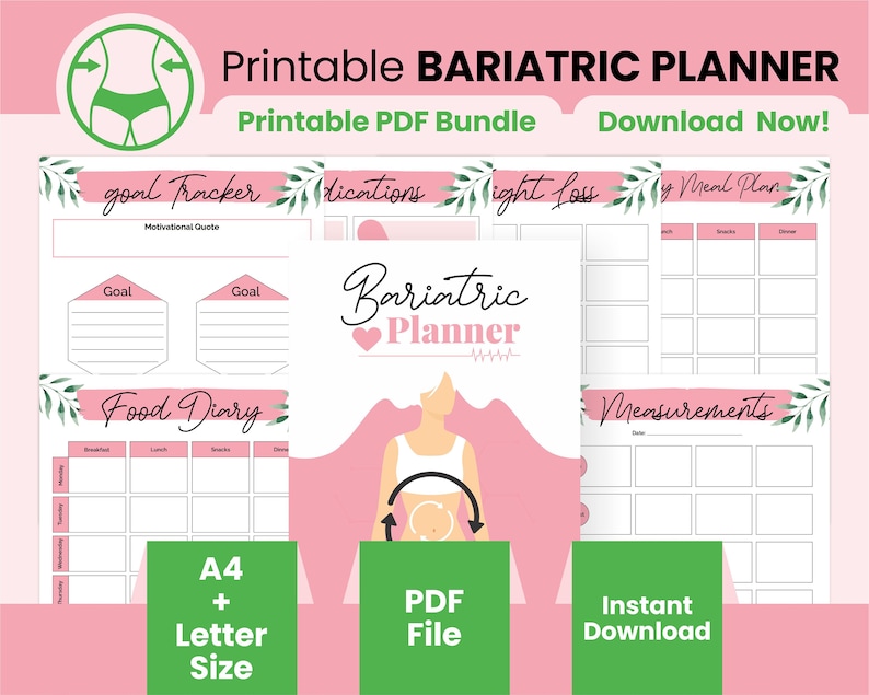 Printable Bariatric Planner, Gastric Sleeve Tracker, Bariatric Surgery Worksheets, VSG Planner