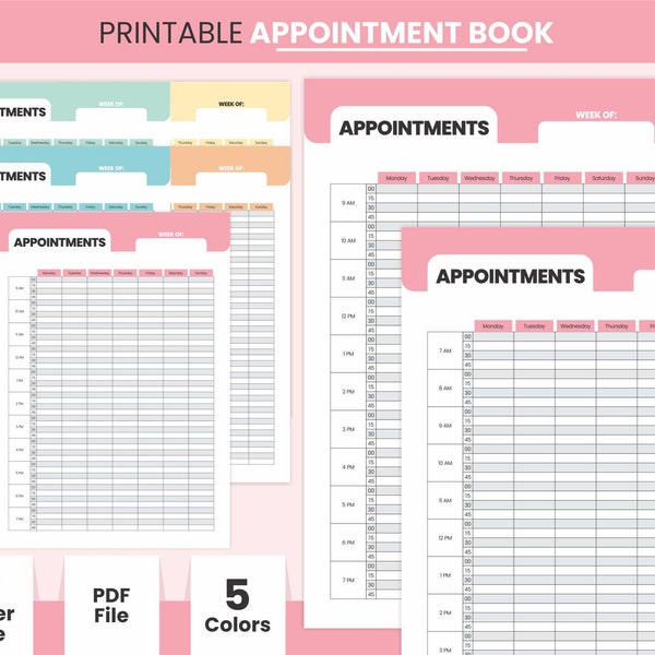 Printable Appointment Book For Small Business Digital Customer Booking Sheet 15 minute interval Appointment Inserts A4 & Letter Planner