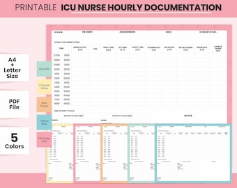 Feuille de documentation quotidienne imprimable de l’infirmière de soins intensifs Feuille de rapport de l’unité de soins intensifs téléchargeable pdf Modèle de rapport de quart d’infirmière d’urgence, Soins intensifs