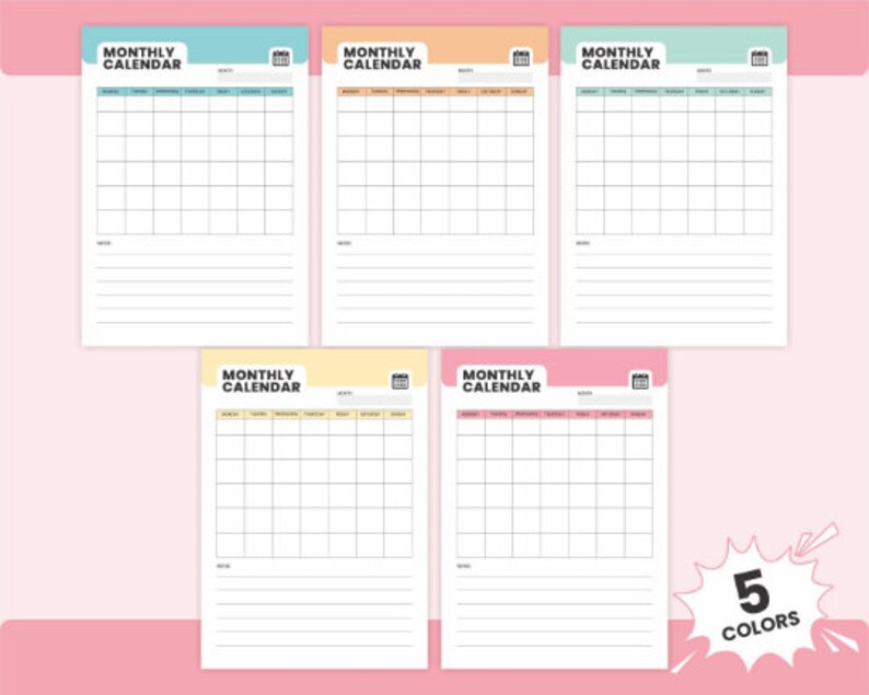 Printable Blank Calendar Page Template Digital Minimalist Downloadable ...