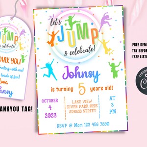 Trampoline Park Birthday Invitation, Trampoline Party, Jump Birthday Party Invitation, Jumping Party, Boys Printable Instant Editable Invite