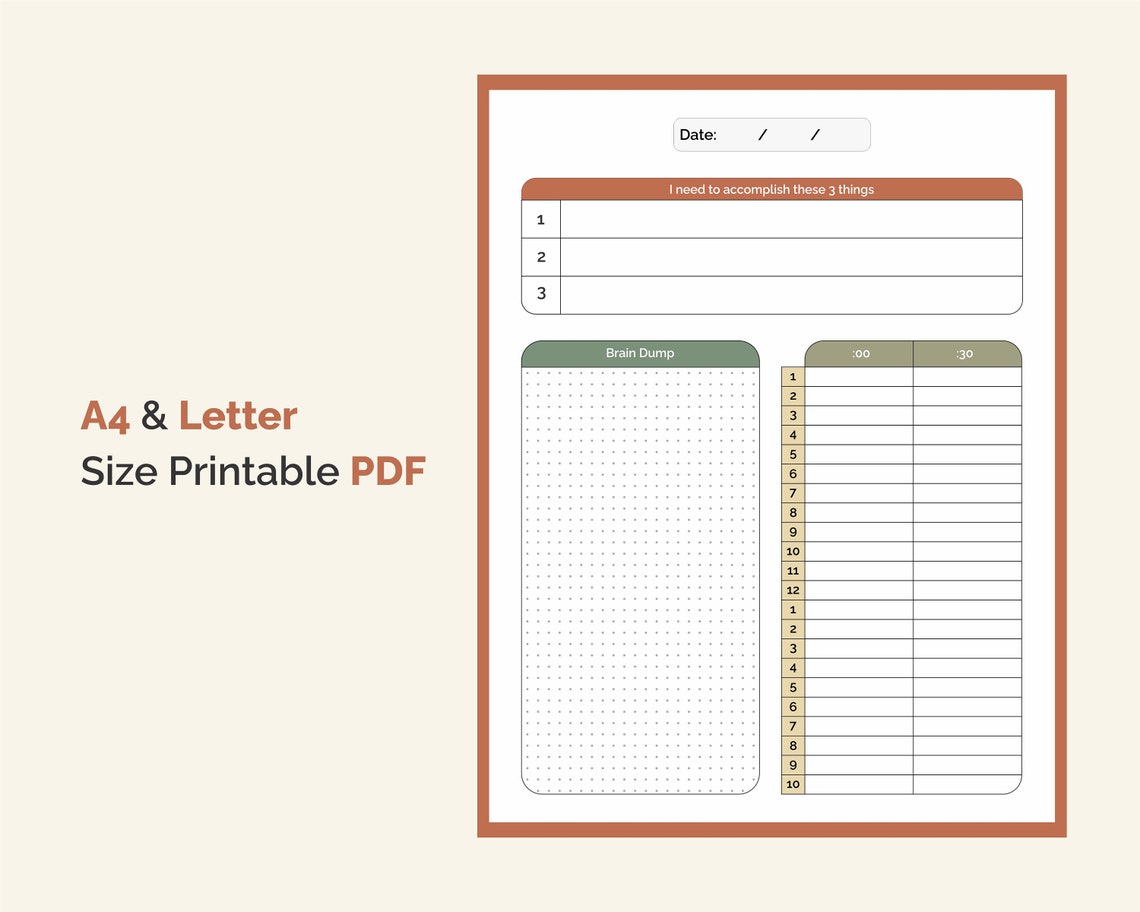 Elon Musk's Time Blocking Planner, Printable Brain Dump 3 Main Goals