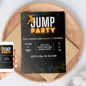 Trampoline Park Birthday Invitation, Trampoline Party, Jump Birthday Party Invitation, Jumping Party, Boys Printable Instant Editable Invite