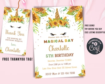 Printable Unicorn Birthday Invitation, Editable Unicorn Birthday Party Invite, Unicorn Rainbow Invites, Magical Invitation, Instant Download