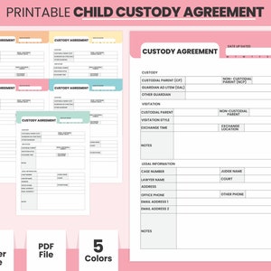 Printable Single Parent Child Custody Agreement Child Support Custody Battle Form Coparenting Divorce Preparation Logs Custody Tracker