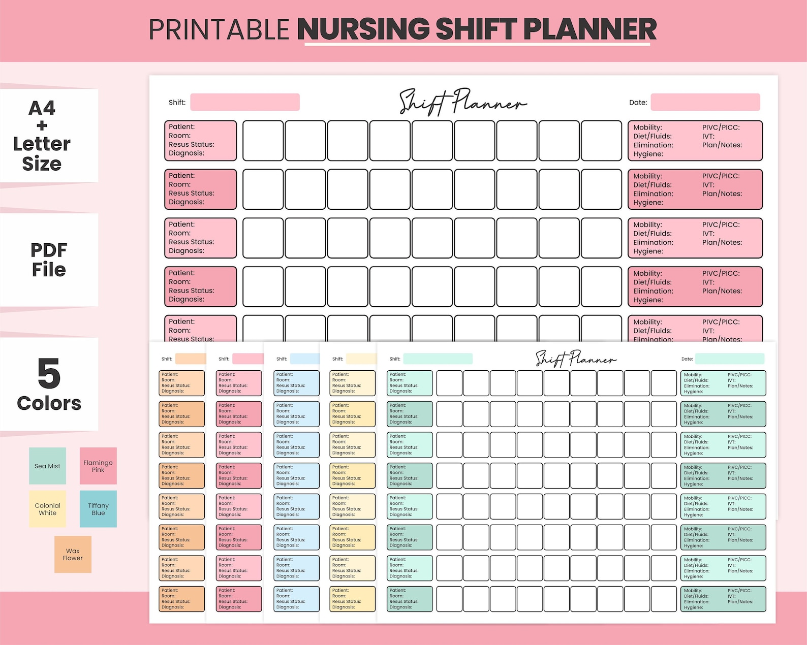 Printable Nursing Shift Planner Digital Registered Student Nurse Daily