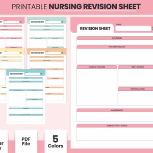 Printable Medical Revision PDF Sheet Digital Nursing Student log, Student Nurse Study Resources, Nurse Note Taking Template Medical Planner