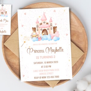 Invitación de princesa, invitación de cumpleaños de princesa, fiesta de princesa, invitación de princesa, fiesta de cumpleaños, cumpleaños de niña, descarga instantánea, pr04