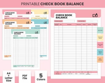 Printable Daily Check Book Balance Sheet Income & Expense Log Page A4 and Letter Size Bank Account Check Book Transaction Register Sheets