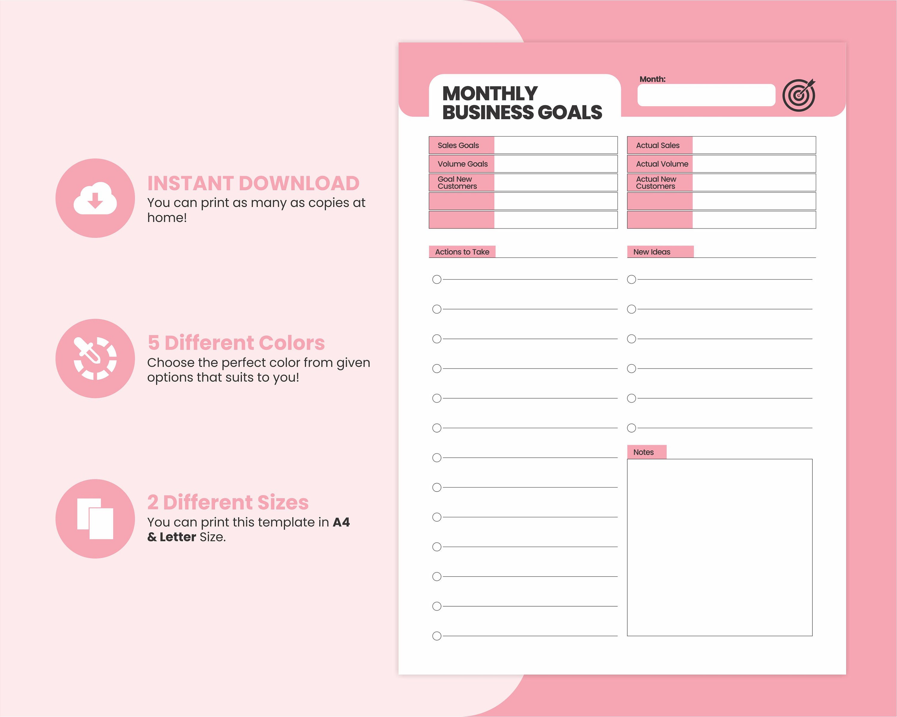 Printable Monthly Business Goals Sheet, Small Business Financial Goal ...