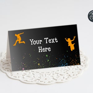 Food Labels Trampoline Park Birthday Invitation, Place Card Tent Card Name Card Trampoline Party, Jump Birthday Party Invitation