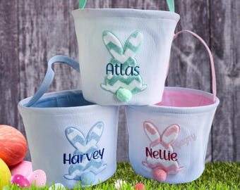 Personalized Easter Basket, Embroidered Name Bunny Basket, Easter Gift for Kids