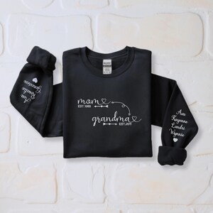 Custom Mom to Grandma Sweatshirt with Kids Names on Sleeves, Personalized Family Sweatshirt Gift