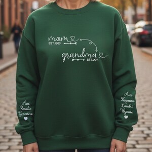 Custom Mom to Grandma Sweatshirt with Kids Names on Sleeves, Personalized Family Sweatshirt Gift