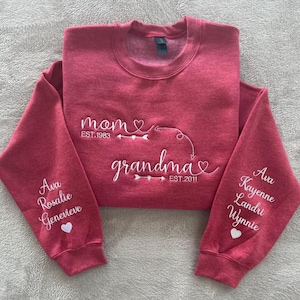 Custom Mom to Grandma Sweatshirt with Kids Names on Sleeves, Personalized Family Sweatshirt Gift