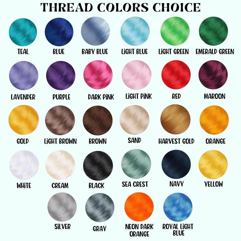 a collection of 24 different thread colors, each with a unique color and description, arranged in a grid format.