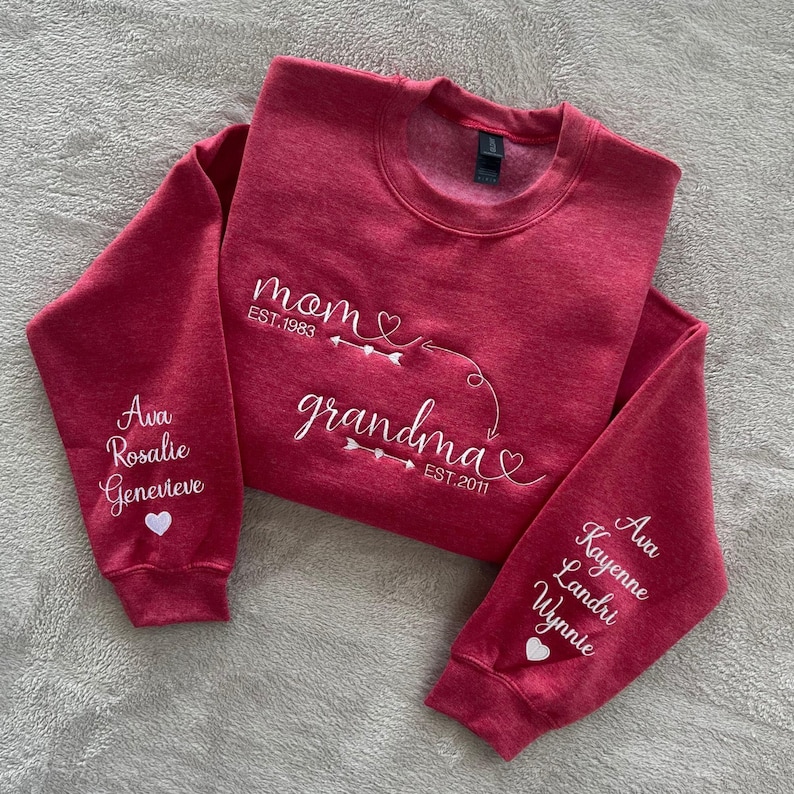 Custom Mom to Grandma Sweatshirt with Kids Names on Sleeves, Personalized Family Sweatshirt Gift