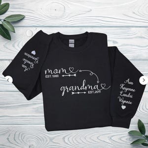 Custom Mom to Grandma Sweatshirt with Kids Names on Sleeves, Personalized Family Sweatshirt Gift