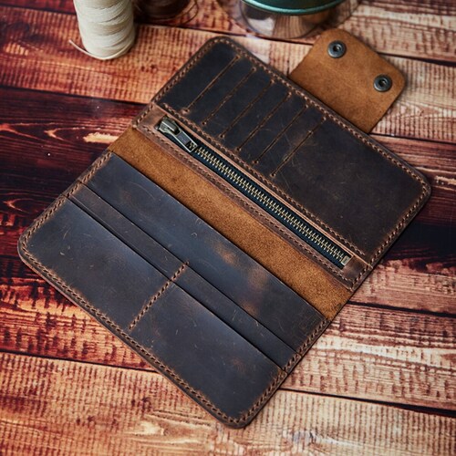 Leather Wallet - Leather Card Case, Personalized Leather fashion Wallet, Distressed Leather Wallet, Trifold Wallet - Christmas Gifts