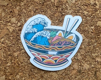 Ramen Noodle Sticker Great Wave of Kanagawa Sticker Under the Wave of Kanagawa Sticker Japanese Art Sticker - Matte Finish