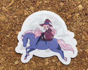 Pegatina de bruja de anime montando a caballo - Acabado mate