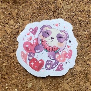Panda isst Wassermelone Aufkleber Kawaii Panda Aufkleber Wassermelone Aufkleber Süßer kleiner Panda Aufkleber - Matte Oberfläche
