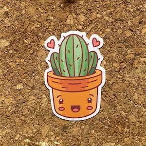 Pegatina de cactus linda, pegatina de maceta de cactus, pegatina de cactus kawaii, pegatina de cara de planta encantadora, pegatina de agave, flora del desierto - Acabado mate