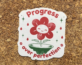 Progress over perfection sticker mental health sticker self love sticker Motivational quote sticker Pastel color sticker - Matte Finish