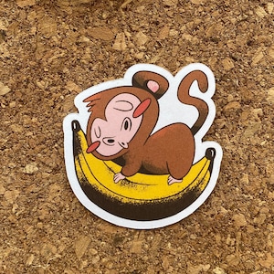 Affe liebevoll seine Banane Aufkleber Bananenaufkleber Affenaufkleber Affenaufkleber Cartoon Affenaufkleber Retro Aufkleber - Matte Oberfläche