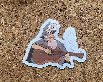 Magician Musician Sticker Old Wizard playing Guitar Sticker Wizard Sticker Guitar Sticker Magical Sticker - Matte Finish