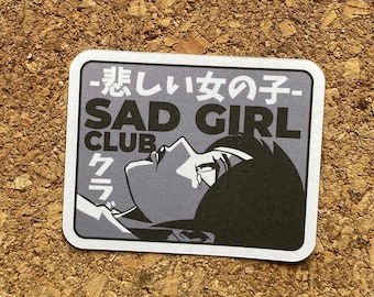 Sad Girl club Sticker manga girl sticker anime girl sticker vaporwave sticker dark aesthetic sticker vapor wave sticker - Matte Finish