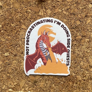 Not procrastinating I'mdoing Side Quests Sticker Gaming Sticker Drachen Sticker Gamer Sticker Videospiel Sticker - Mattes Finish
