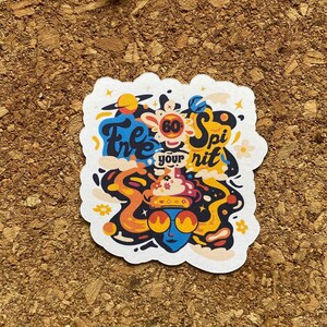 Free your spirit Sticker 60er Jahre Aufkleber sechziger Aufkleber Bunte Aufkleber mit einem trippy Touch Trippy Hippie-Aufkleber - mit matter Oberfläche